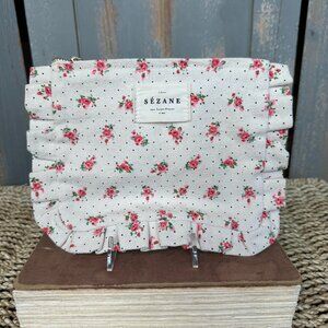 Sezane Floral Ruffle Accessory Cosmetic Bag
